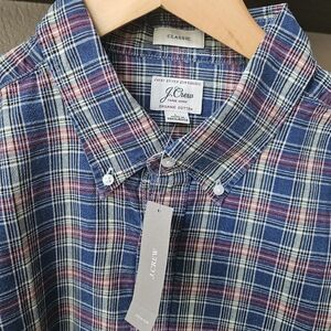 J. Crew Mens button down Lg Blue/grn/red plaid cotton shirt